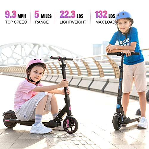 EVERCROSS EV06C Electric Scooter, Foldable Electric Scooter for Kids Ages 6-12, Up to 9.3 MPH & 5 Miles, LED Display, Colorful LED Lights, Lightweight Kids Electric Scooter (Black Blue)