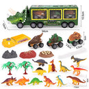 PELOSTA Dinosaur Toys for 3 4 5 6 7 Year Old Kid Boy Girl, Dinosaur Carrier Truck with Lights, Music & Roaring Sound, 3 Pull Back Cars, 12 Dinosaur Figures, Educational Toy Gift for Kids 3-8 Years Old