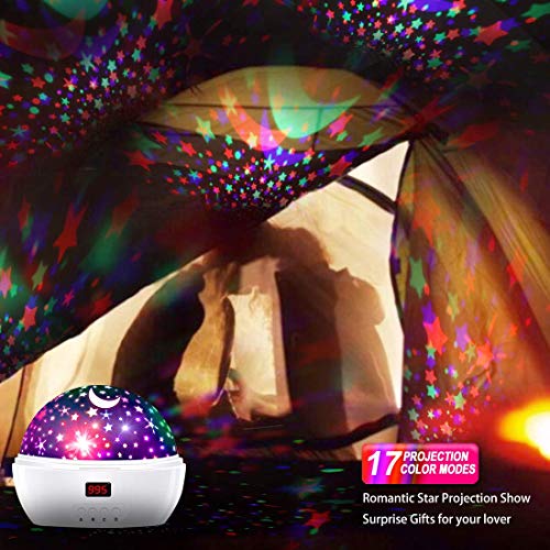 [ Newest Vision ]Star Light Rotating Projector, MOKOQI Night Lighting Star Moon Projection Lamp 4 LED Bulbs 4 Modes with Timer Auto Shut-Off & Hanging Strap for Kids Baby Bedroom (White)