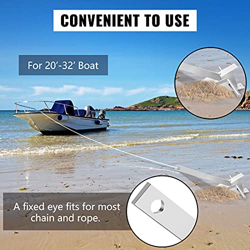 VEVOR Boat Anchor Kit 13 lb Fluke Style Anchor, Hot Dipped Galvanized Steel Fluke Anchor, Marine Anchor with Anchor, Rope, Shackles, Chain for Boat Mooring on The Beach, Boats from 20'-32'