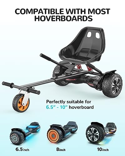 Gyroshoes K2 Hoverboard Seat Attachment with Rear Shock Absorption, Compatible with 6.5" 8" 10" Hoverboard, Hoverboard Go Kart for Kids and Adults with Adjustable Frame Length and All Terrain Wheel