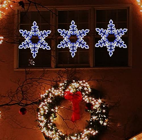 LAMPHOME [Large 25"x22" Twinkle 1248 LED Snowflake Neon Motif Super-Bright White and Blue LEDs Outdoor Christmas Decoration with 11 Functions and Timer Waterproof for Outdoor Home Party Wall Hanging