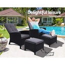 Gardeon 2pc Recliner Chairs Sun Lounge Wicker Lounger Outdoor Chair Day Bed Patio Furniture Black