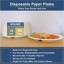 EcoHousing [10-Inch 50-Pcs] 3-Compartment Disposable Plates, Strong, Biodegradable, Microwave Safe, Recyclable, Made of Sugarcane Fibers, Perfect for Party or Picnic