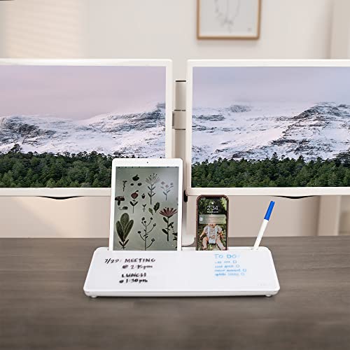 VIVO Glass 16 x 7 inch Dry Erase Board with Storage, Desktop Whiteboard Organizer with Hidden Compartments and Device Slot, DESK-WB16A