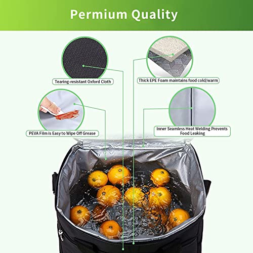 DAWNTREES Insulated Lunch Bag,Lunch Box Foldable Large Cooler Tote Bag for Men,Women,Kid,Leak Proof Double Deck Reusable Lunch Pail for Office/School/Picnic Beach,Office Work