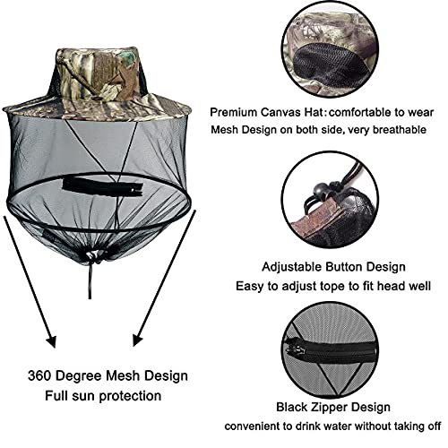 2 Pack Mosquito Head Net Hat, Sun Hat Bucket Hat with Hidden Net Mesh Mask for Outdoor Lover Fishing Hiking Gardening Beekeeping Men or Women, Khaki