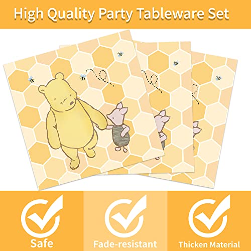 AURORAPARTY 1220pcs Classic Winnie Bear Baby Shower or Birthday Party Supplies Pooh Baby Shower Plates Napkins Cups Gender Neutral Birthday Decoration Tableware Set Serves 24