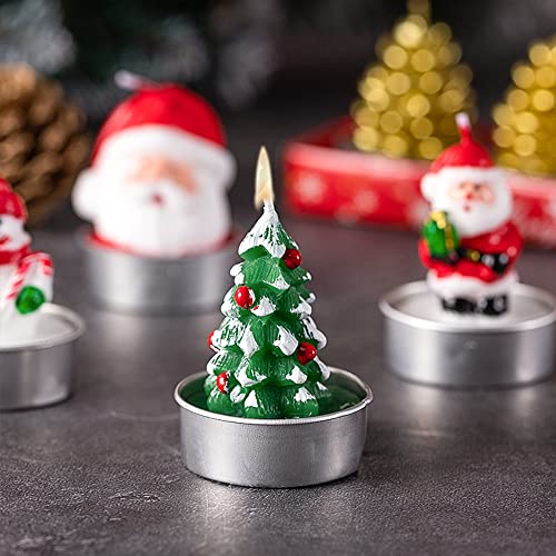 NAVESO Christmas Candles, 12 Pieces Christmas Candles with Motif, Christmas Tree, Christmas Tea Light Candles, Handmade Delicate Santa Claus Snowman Acorn Tree Candles (4 Styles)