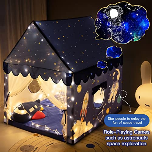 Kids Play Tent Playhouse Indoor Outdoor Tent Kids Boys Toddler Kids Tent Large Castle Play House Spaceship Tent, Outer Space Rocket Blue