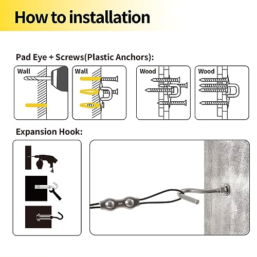 Shade Sail Hardware Kit, 77pcs Sunshade Sail Installation Kits for Triangle Rectangle Shade Canopy Awning, 304 Stainless Steel Sun Sail Hardware with Nylon Coated Cable Wire for Outdoor Garden Sails