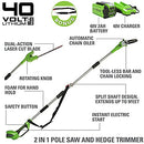 Greenworks 8 Inch 40V Cordless Pole Saw with Hedge Trimmer Attachment 2.0 AH Battery Included PSPH40B210