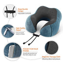 Emgthe Travel Pillow 100% Memory Foam Pillow, Neck Pillow for Airplane, Neck & Head Support Pillow for Sleeping Rest & Car, Travel Pillows Kit with Storage Bag, Sleep Mask and Earplugs Blue