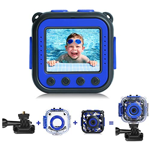 (Blue) - [Upgraded] PROGRACE Kids Waterproof Camera Action Video Digital Camera 1080 HD Camcorder for Boys Toys Gifts Build-in Game(Blue)