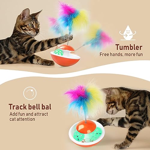 Bighan 9 PCS Cat Interactive Toys, Cat Tumbler Toys Cat Spiral Spring Toy for Indoor Cats for Cat and Kitten Exercise Anxiety Ease Interactive Training Fun Cat Stick Toys, Red