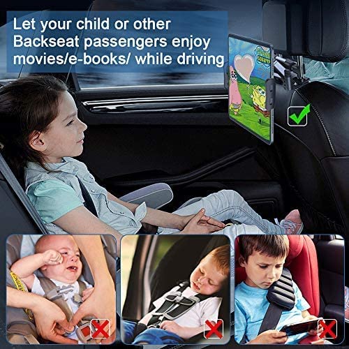 iXTRA Headrest Tablet Mount Holder, 360°Angle Adjustable Car Headrest Mount, Stretchable Backseat Tablets Stand for Kids, Compatible with Cellphone/Switch Lite/Switch/iPad Air Mini/Kindle Fire Hd/Galaxy Tab/ or Other 5"-12.9" Device(1 pack)