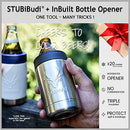 STUBiBudi Stubby Holder, Beer Cooler & Bottle Opener 4 in 1 - Premium 375ml Can Coolers Stubby Cooler Cans Bottles & Tumbler - Beer Gifts for Men Women Stainless Steel Insulated Bottle Holder (Steel)