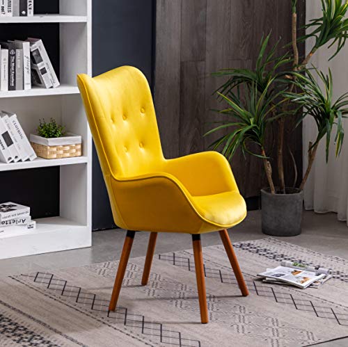 (Yellow) - Roundhill Furniture AC155YL Doarnin Silky Velvet Tufted Button Accent Chair, Yellow