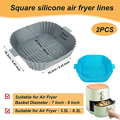 Silicone Air Fryer Liners, 2Pcs Air Fryer Silicone Reusable Liners Square, Food Safe Air Fryers Oven Accessories, Replacement of Parchment Liner Paper, Silicone Baking Tray Pots