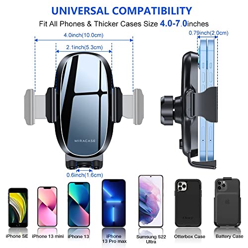 【Holder Expert Generation】 Miracase Car Phone Holder, Universal Mobile Phone Holder for Car, Air Vent Car Phone Mount Compatible with iPhone 14 Pro Max 13 12 11 XR Samsung Google and More, Black