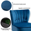 Velvet Accent Chair, Soft Upholstered Modern Leisure Chair w/Solid Wood Legs, Non-Slip Pads, Sturdy Frame, Padded Armless Wingback Chair for Living Room, Bedroom(Blue/Green/Pink) (Blue)