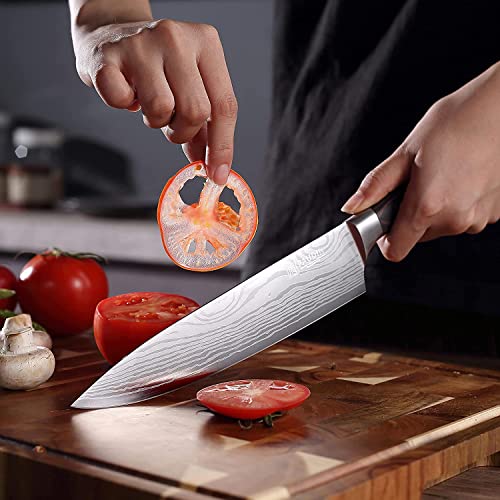 PAUDIN 3 Piece Kitchen Knife Set, German High Carbon Stainless Steel Chef Knife Set with Wooden Handle, Professional Kitchen Knives with Gift Box