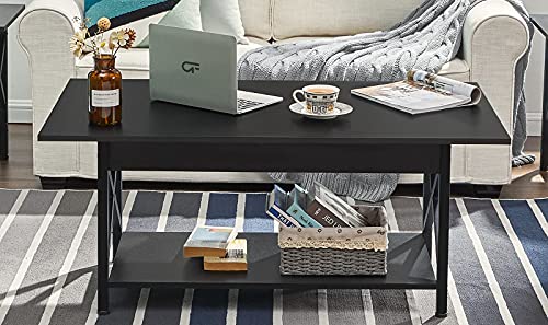 GreenForest Coffee Table Industrial Metal Legs with Storage Shelf for Living Room 43.3" x 23.6", Easy Assembly, Black