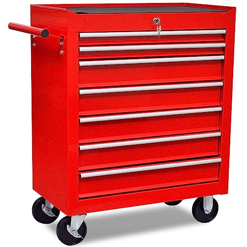 vidaXL Mechanics Tool Trolley 7 Drawers Red Workshop Chest Box Storage Cabinet