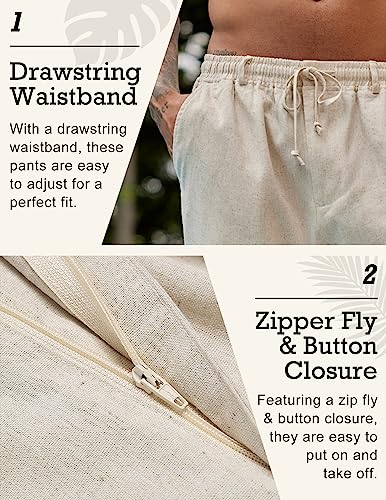 Coofandy Men's Linen Elastic Pants Casual Regular Fit Golf Beach Pants