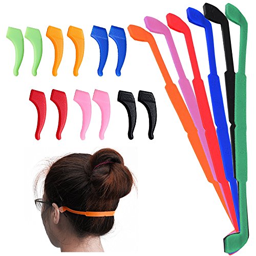 6 Pack Anti-Slip Silicone Glasses Straps with 6 Pairs Ear Grip Hooks, SENHA Soft Eyewear Retainer Eyeglasses Holder for Kids Adult Sports - Black, Red, Orange, Pink, Blue, Green