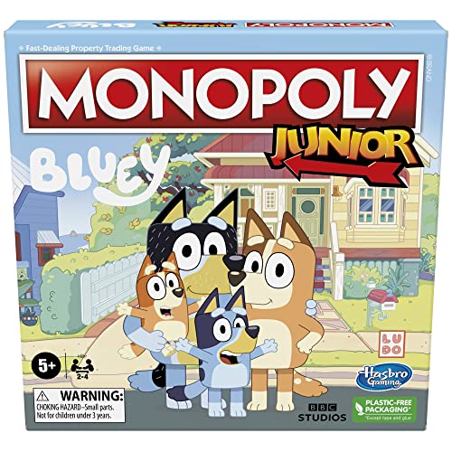 Monopoly Junior: Bluey Edition Board Game for Kids Ages 5+, Play as Bluey, Bingo, Mum, and Dad, Features Artwork from The Animated Series