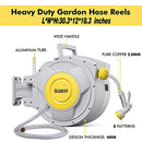 Heavy Duty hose Reel, 5/8"×100 FT Retractable Garden Hose Reel Wall Mount with 8 Pattern Hose Nozzle/Auto Rewind/Any Length Lock/180°Swivel Bracket