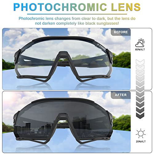 X-TIGER Photochromic Cycling Glasses for Men Women Clear Sports Sunglasses for MTB Bike Baseball Running UV Protection