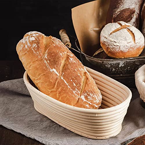 2 Packs 10 inch Oval Banneton Bread Proofing Basket Set,PIOGHAX Sourdough Proofing Bowls Bread Banneton Basket & Cloth Liner for Professional and Home Baker