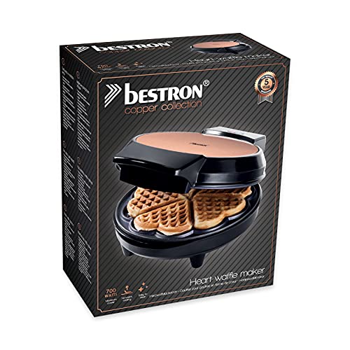 Bestron Waffle Maker for Classic Heart Waffles, Waffle Maker with Non-Stick Coating for Heart Shaped Waffles, 700 Watt, Copper