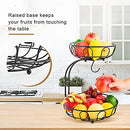 2 Tier Fruit Basket for Kitchen Countertop Detachable Metal Wire Fruits Vegetable Storage Bowl Tiered Stand Holder with Banana Hanger for Dining Table Organizer