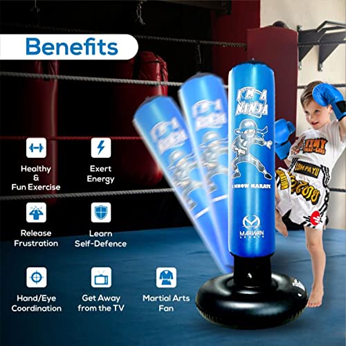 Punching Bag for Kids| Freestanding Ninja Boxing Bag Set incl Boxing Gloves| Toys for Boys| Birthday for Boys 4 5 6 7 8 9 10 11 12 Year Old