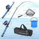 LEOFISHING Kids Fishing Pole Set with Full Starter Kits Portable Telescopic Fishing Rod and Spincast Reel with a Fishing Net and Bucket for Boys Girls and Youth (Right, 4.92)