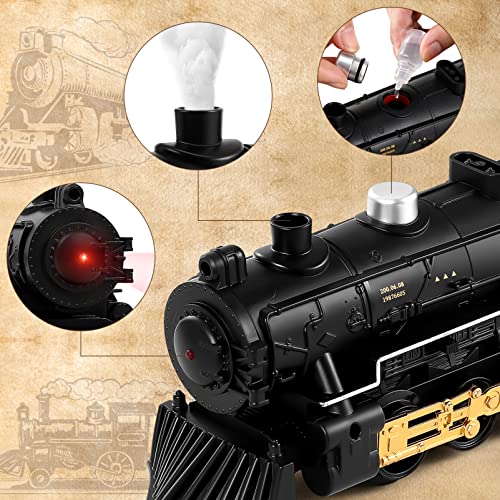 TOYANDONA Electric Train Set for Kids, Battery-Powered Train Toy Set with Smokes, Lights & Sound Include 4 Cars and 18 Tracks, Classic Toy Train Set Gifts for 3 4 5 6 Years Old Boys Girls