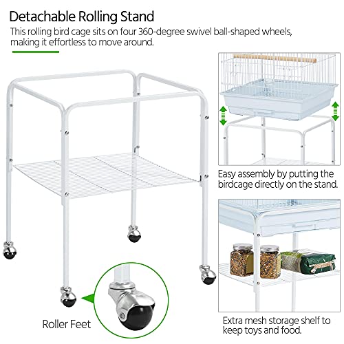 Yaheetech Play Open Top Parrot Bird Cages for Sun Parakeet Cockatiel Green Cheek Conure Lovebird w/Detachable Rolling Stand, White