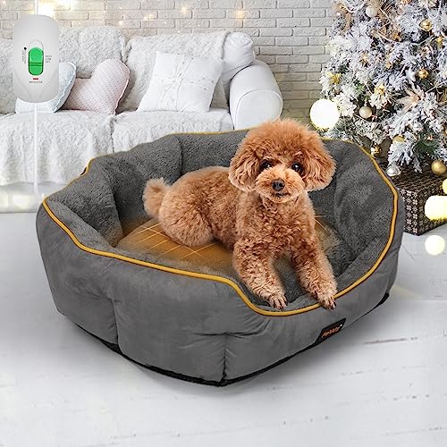 PaWz Electric Heated Dog Bed,Heating Mat for Dog & Cat,Pet Supplies Washable with Removable Cover,70×60×18cm,Grey