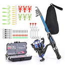 Leo Light Weight Kids Fishing Pole Telescopic Fishing Rod and Reel Combos with Full Kits Lure Case and Carry Bag for Youth Fishing and Beginner (15OCM Rod and Reel Combos with Full Kits and Carry Bag)