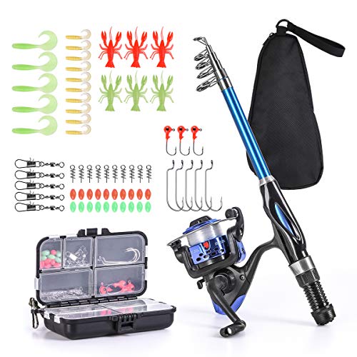 Leo Light Weight Kids Fishing Pole Telescopic Fishing Rod and Reel Combos with Full Kits Lure Case and Carry Bag for Youth Fishing and Beginner (15OCM Rod and Reel Combos with Full Kits and Carry Bag)