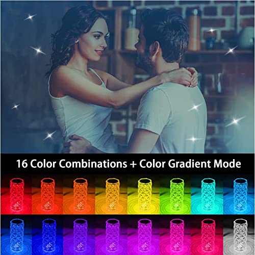 Crystal Table Lamp,Crystal Diamond Table Lamp,Touch Control Bedside Lamp with USB Port,16 Color Changing Creative Romantic Rose Acrylic LED Light for Bedroom Living Room