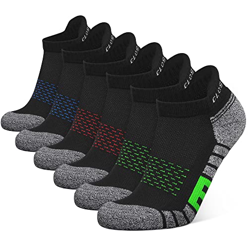 Closemate 6 Pairs Ankle Athletic Running Trainer Socks for Men Ladies Women Low Cut Wicking Sport Cushion Tab Mens Socks (9-12, 2Red2Blue2Green)