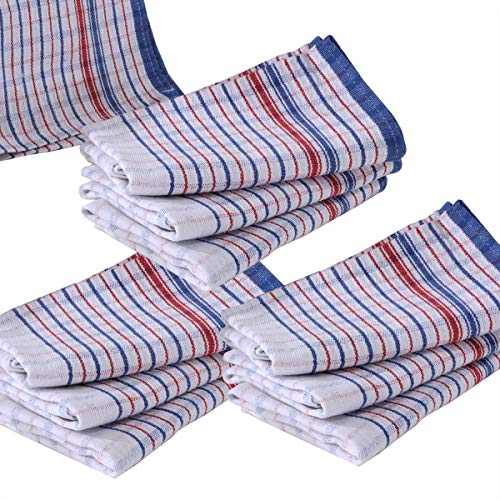 10 Pcs Set, Commercial Grade Vintage Tea Towels Heavy Duty, 100% Cotton, Momi Check Linen, 45cmx80cm, Bigger, Thicker, Better