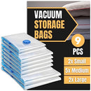 Space Saver Vacuum Storage Bags Kit - Pack of 9 (2 Large + 5 Medium + 2 Small) Vacuum Sealer Bags for Efficient Storage, Travel Vacuum Bags for Clothes, Vacuum Seal Bags for Space Organization