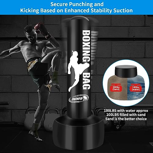 JUOIFIP Standing Punching Bag for Adults 69'' Heavy Bag with Stand Inflatable Boxing Bags Freestanding Kickboxing Bag Equipment for Training MMA Muay Thai Fitness to use Outdoor Indoor