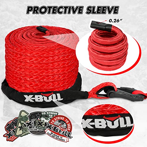 X-BULL Synthetic Winch Rope - Cable Kit -1/2" X 85ft 32000LBS Winch Line with Protective Sleeve Forged Winch Hook Safety Pull Strap go for 4WD Off Road Vehicle Truck SUV ATV UTV-Red