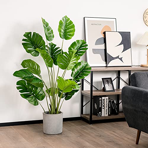 Giantex 1.5M Artificial Faux Monstera Deliciosa Plant W/Cement Pot, 15 Large Leaves, Evergreen Decoration, Plastic Artificial Plant for Living Room, Bedroom, Study Office